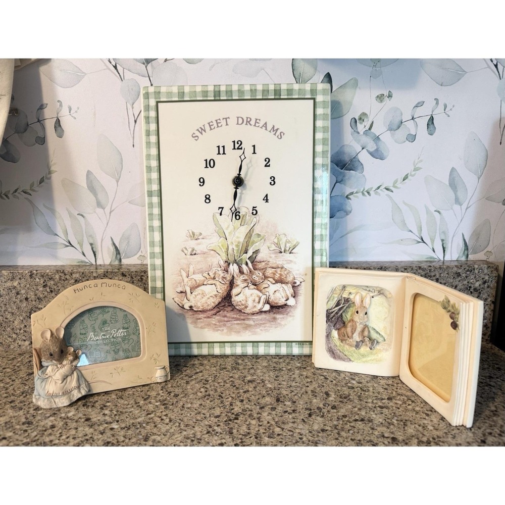 Lot 3 Beatrix Potter Peter Rabbit Nursery Clock VTG Hunca Munco Benjamin Bunny